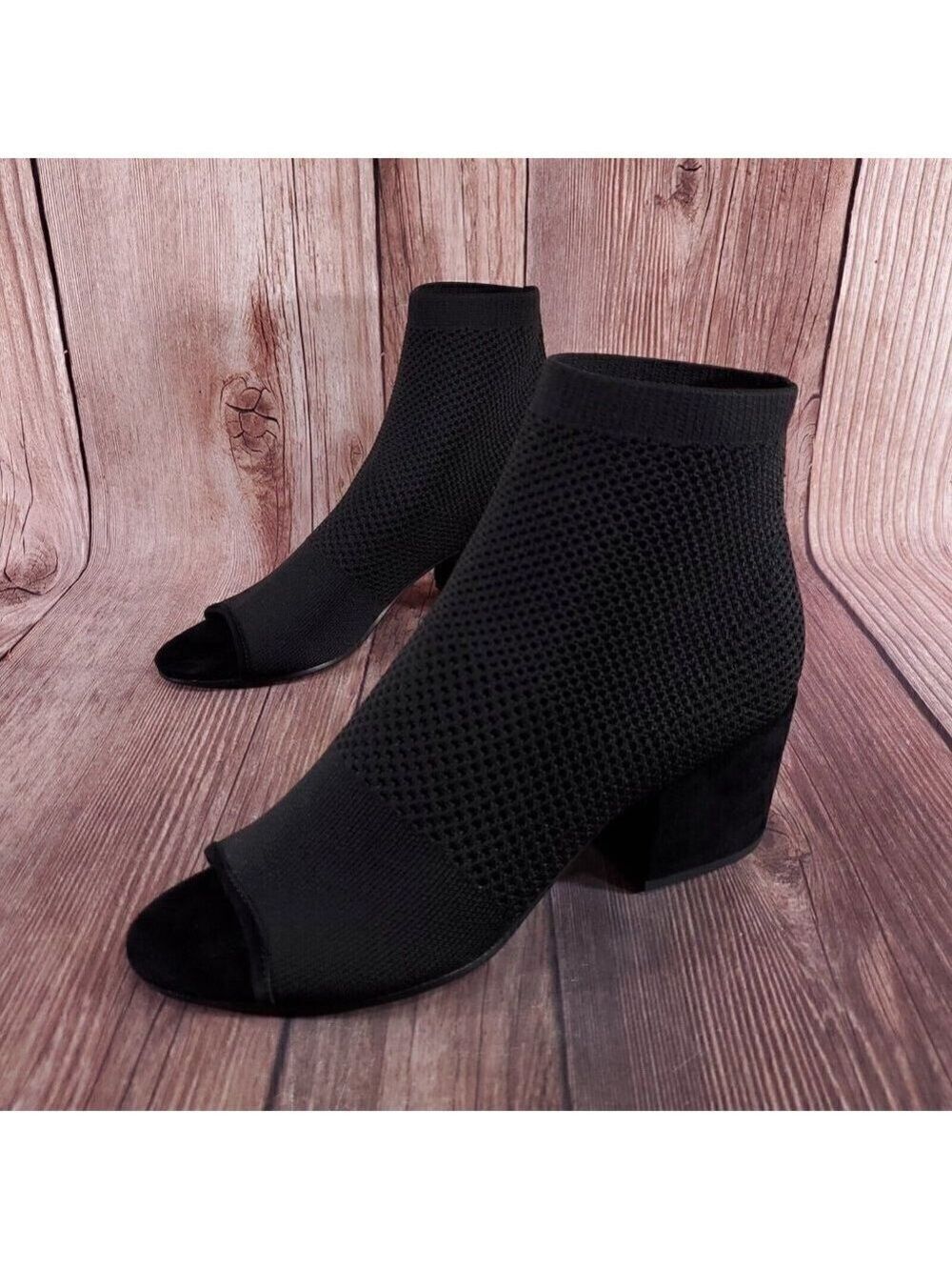 Eileen Fisher Womens Sz 10 Croft Open Toe Stretch Knit Black Ankle Boots Booties